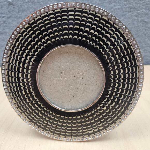 Vintage Black Silver Rhinestone trimmed round picture frame 5.25inches diameter - Picture 3 of 8